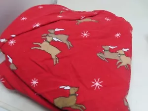 ✅️Martha Stewart Twin Sheet Set Christmas Reindeers Red Cotton Flannel - Picture 1 of 4