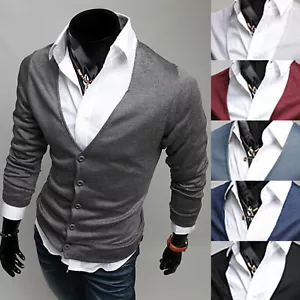 Maglione cardigan maglione blazer outwear top nuovo uomo elegante semplice tinta unita S/M - Foto 1 di 5