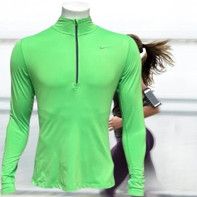 Nike Dri-Fit Correr 1/4 Cremallera Pullover Para Mujer Verde Lima Elastizado Chaqueta Camisa MD Foto 1 de 4