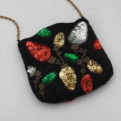 Vintage Christmas Crossbody Purse Beaded Bulb Shiny Chain Small Holiday Sequins - Image 1 of 4