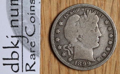 1899 Liberty Head "Barber" Quarter Silver 25¢ - VG - Very Good Cover