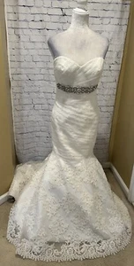 Justin Alexander 8683 ivory wedding dress Rhinestone Waist altered Size small - Picture 1 of 20