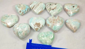 Polished Blue Aragonite Calcite Hearts from Afghanistan 10pcs Healing Crystal - Picture 1 of 10