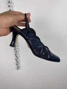 LANVIN Paris Vintage Slingback Heels Blue Leather size EU39 - Picture 1 of 10