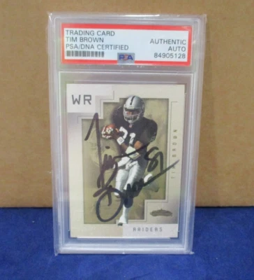 Tim Brown Raiders Autographed Signed 2001 Fleer Showcase Card PSA Slab #84905128 - Image 1 of 4