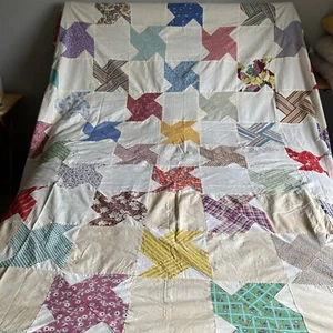 Vintage Handmade Quilt Top Only Novelty Feedsack Unfinished Pinwheel 96 x 67 - Picture 1 of 24