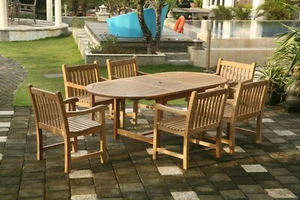7 Piece Teak Dining Set-1 Extension Table-6 Garden Chairs- A Grade Wood. - Picture 1 of 12