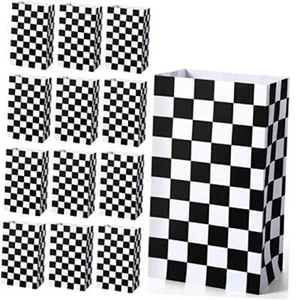 28 Pack Checkered Racing Treat Bags, Black and White Race Car Favor Bags, - Picture 1 of 7