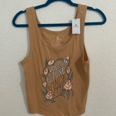 NWT- Volcom- Frist Date Tank- Tan screen print tank- Hazel- Size XL - Image 1 of 4