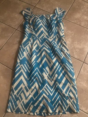 Milly 8 Printed Geometric Square Neck Dress Lined Cotton - Image 1 of 4