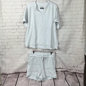 Magellan Outdoors Lounge Set Womens Large Relaxed Fit Shirt Shorts 2 Pc White - Picture 1 of 13