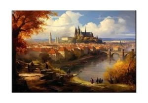 Prague Castle Classical Vintage Oil Painting Printed on canvas,Giclée Print - Picture 1 of 8