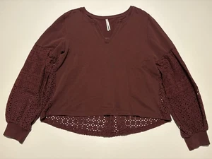 Suéter Pullover Para Mujer Anthropologie Borgoña Ojales Detallado Talla Grande - Imagen 1 de 5