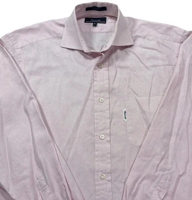 Camisa de vestir Faconnable para hombre talla 15,5 L rosa a rayas de algodón con botones Preppy Foto 1 de 4