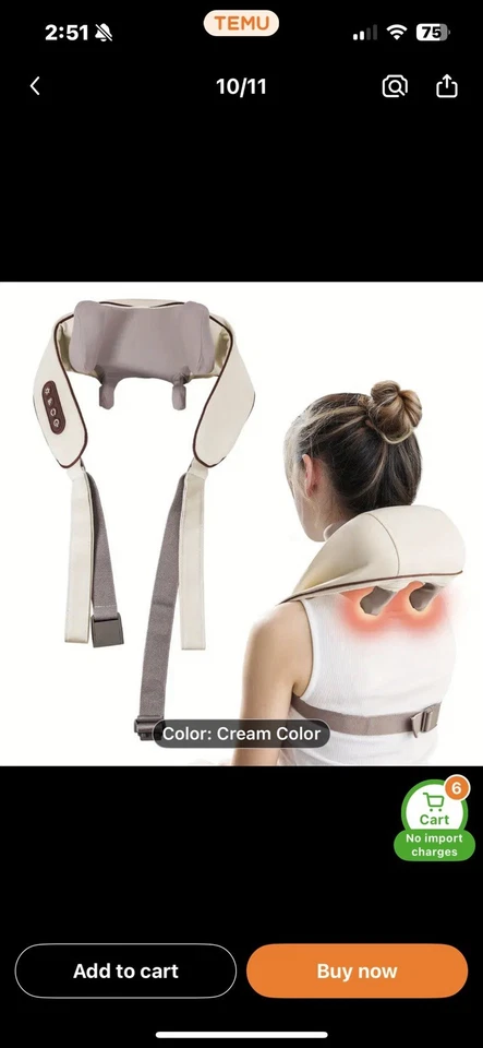 Neck Shoulder Massager with Heat Deep Kneading Wireless & Rechargeable - Image 1 of 4