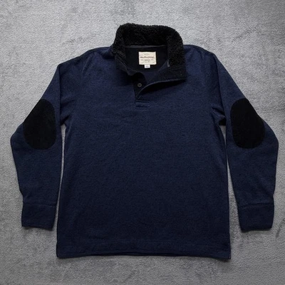 Pullover polar vintage resistente a la intemperie para hombre grande azul marino cuello sherpa parches en el codo Foto 1 de 4