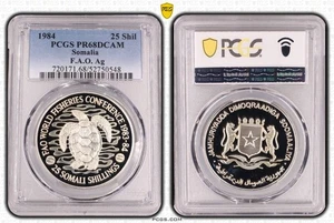 SOMALIA SILBER PROOF 25 SHILLING MÜNZE 1984 JAHR KM#40a FAO TURTLE PCGS PR68 TOP - Bild 1 von 3