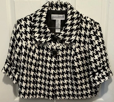 Womens Crop Black and White Houndstooth Lined Jacket Size 12... - Image 1 of 4
