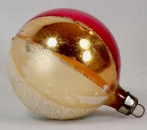 Christmas Ornament Ball Blown Glass Red Gold Blue White Stripes Fantasia #709 - Picture 1 of 8