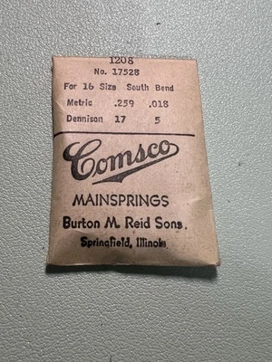 Reloj Muelle Principal South Bend No. 17528 para resortes principales Comsco tamaño 16 Foto 1 de 3