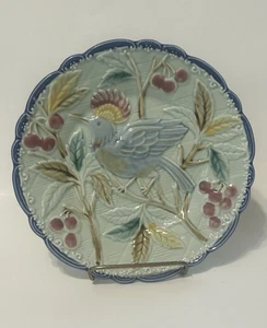 Pottery Barn Majolica Kingfisher Bird Blue Rim Ceramic Plate 8" - Picture 1 of 6