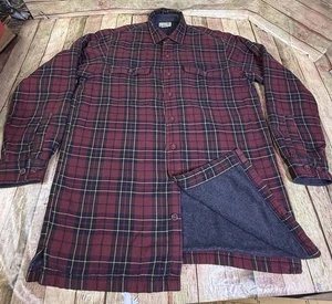 Vintage LL Bean Shacket Mens Medium Tall Blue Fleece Lined Flannel Shirt Jacket - Picture 1 of 5