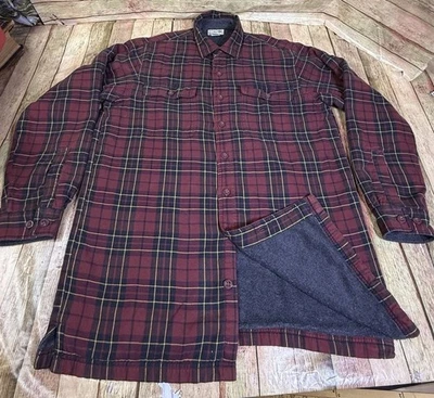 Vintage LL Bean Shacket Mens Medium Tall Blue Fleece Lined Flannel Shirt Jacket - Image 1 of 4