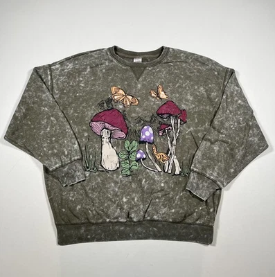 Sudadera No Boundaries para mujer XL lavado ácido champiñón mariposa gráfico cuello redondo Foto 1 de 4
