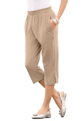 Pantalón capri de punto suave talla grande Roaman para mujer talla grande Foto 1 de 4