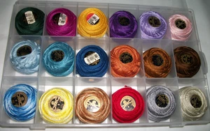 18 Balls Lot DMC Perle Pearl Cotton Solid and Variegated - Size 8 with Container - Picture 1 of 5