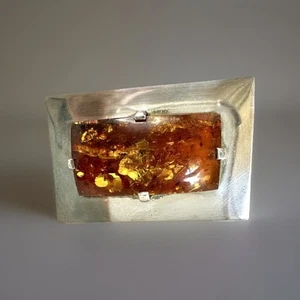 Modernists Sterling Pendant/pin With Genuine Amber Signed - Picture 1 of 14