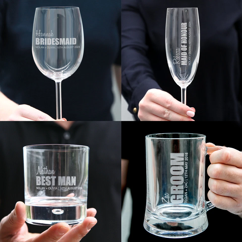 Стекло для женихов подружки невесты персонализированное имя гравировка шампанское вино пиво шотландский виски - Изображение 1 из 4