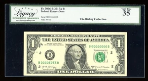 DBR 2017-A $1 Binary 6/0 New York Fr. 3006-B Legacy 35 Serial B00006066B - Picture 1 of 2
