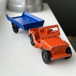 LONE STAR WILLYS JEEP AND TRAILER Orange Jeep, Blue Trailer 1:43 Vintage Diecast - Picture 1 of 23