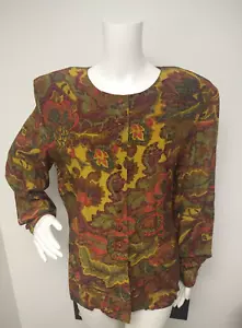 Vtg Tess Blouse Women's Button Down Shirt Floral Pattern Long Sleeve Business 14 - Picture 1 of 7