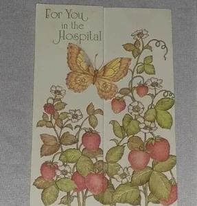 Unused Vintage Greeting Card ~Get Well ~ Die Cut Butterflies in Strawberry Patch - Picture 1 of 5