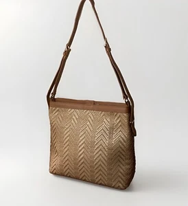 TALBOTS Shoulder Bag Convertible Purse Brown Woven PU W/ Leather Trim NWOT - Picture 1 of 13