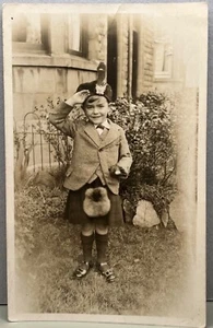 Adorable Boy in Scottish Highland Kilt Suit RPPC Real Photo Postcard 1930s - Picture 1 of 3