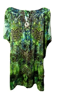Neu mit Etikett LIVE&LETLIVE Strandkleid S blau grün Fleur Gypsy transparent CoverUp Chiffon Boho - Bild 1 von 5