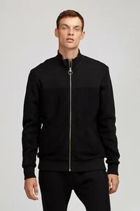 BONOBOS Mens Full Zip Fleece Reversible Track Jacket Slim Fit Black size L NEW - Picture 1 of 4