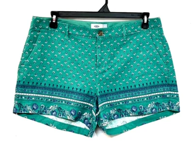 Pantalones cortos de lino/rayón antiguos azul marino usados en excelente estado. Estampado floral. Multicolor Talla 14 Foto 1 de 4