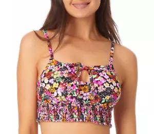 California Waves Junior Floral Print Longline Bikini Top Multicolor Size S 2273 - Picture 1 of 3