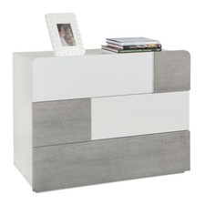 CASSETTIERA CON 3 CASSETTI LACCATO BIANCO LUCIDO E CEMENTO GUIDE IN METALLO H 82
