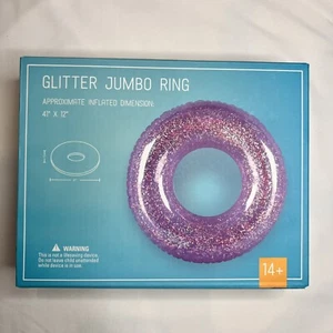 Pool Float Glitter Jumbo Ring Purple/ Pink, Swim Float Inflatable Tube 41"x12" - Picture 1 of 7