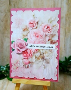 White Happy Mother's Day Handmade Card Soft Pink Flower Background Embellishment - Picture 1 of 1