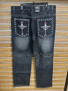 Pantalones de mezclilla Victorious Vintage para hombre de pierna ancha con tachuelas negros descoloridos 38x33 - Imagen 1 de 10