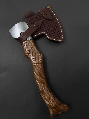 Handmade Wolf Head Custom Axe with Leather Case Horse Handle Axe Groomsmen Gifts - Image 1 of 4