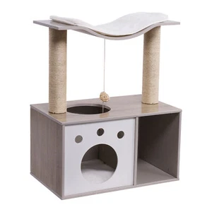 30" Cat Tree Tower Wooden Condo House Cat Litter Box Enclosure Scratch - Picture 1 of 10