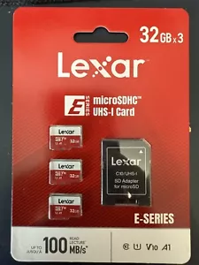 Lexar E-Series 32GB 100MB/s Micro SD Card 3 Pack microSDHC Memory Card - Picture 1 of 2