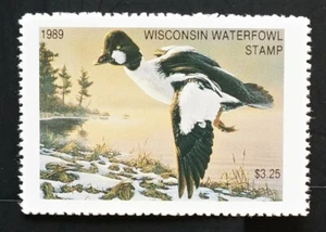 1989 Wisconsin Duck Stamp, #WI19, Common Goldeneye, $$ Below Face $$ - Bild 1 von 2